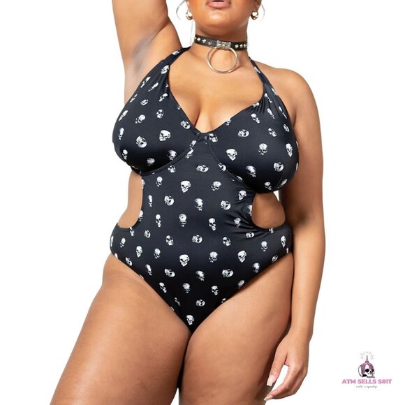 NWT Killstar Rebel Fate Skull Print Monokini Swimsuit Plus Size 3X - Picture 1 of 8
